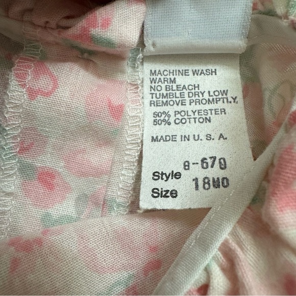 Vintage Bryan Pastel Pink Floral Baby Girl Dress Short Sleeve Ruffle 18M USA - Picture 5 of 5